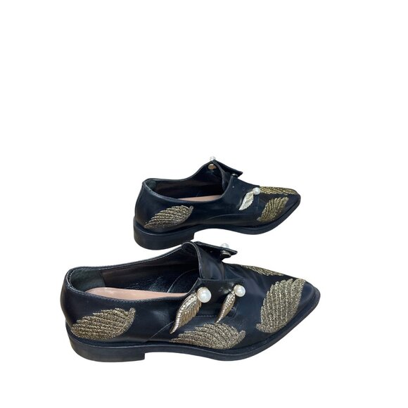 Coliac Italy made womans Black Leather Wing Pearl Loafers Sz 7 SKU 9542 - Picture 4 of 15